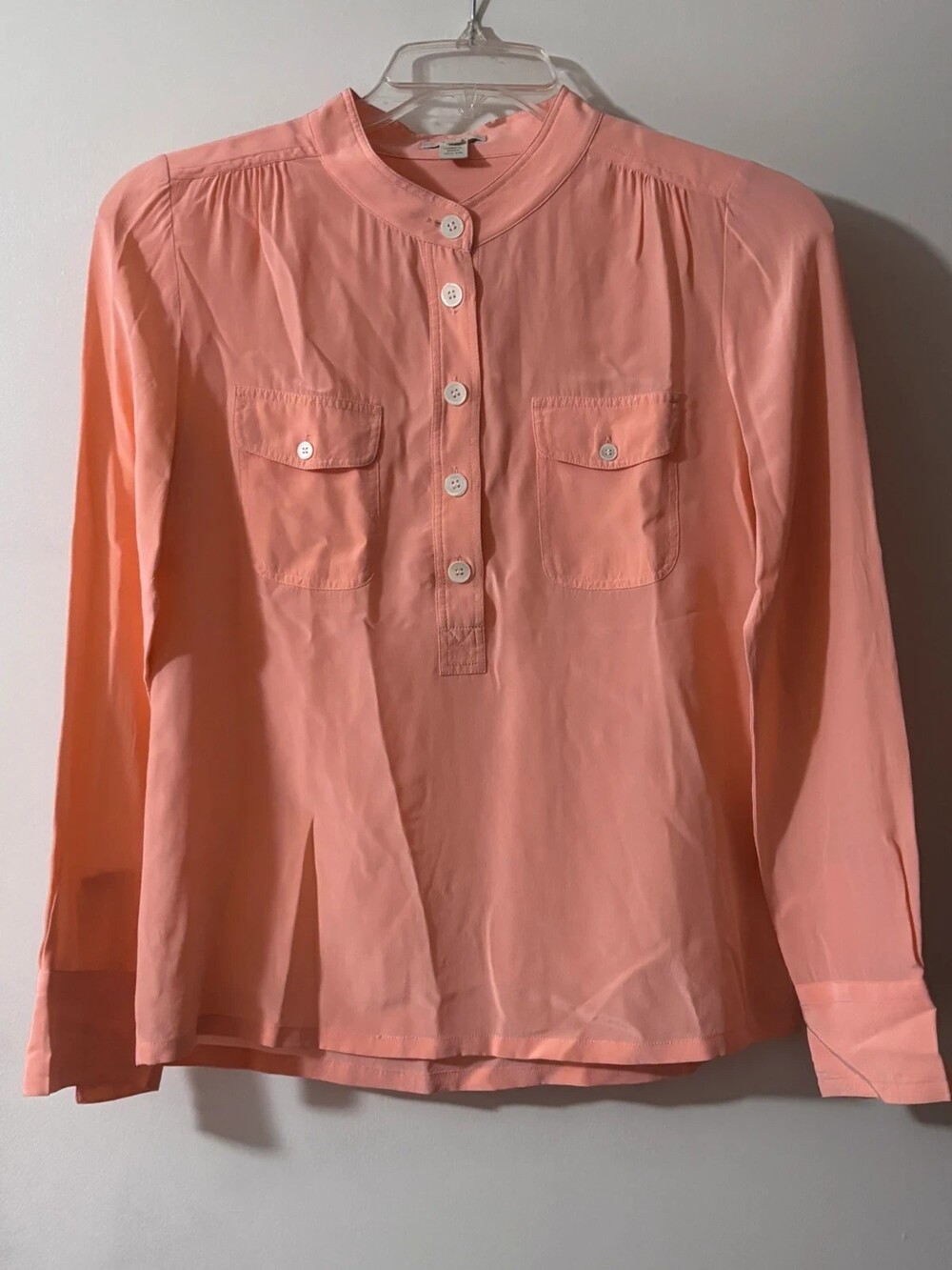 J.Crew Peach Melon 100% Silk Popover Utility Blouse 4